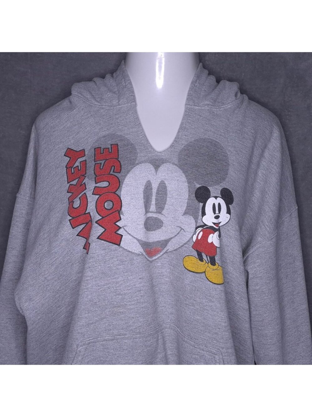Disney Mickey Mouse Gray Hoodie XL Employee Center V-Neck Pocket Long Sleeve
